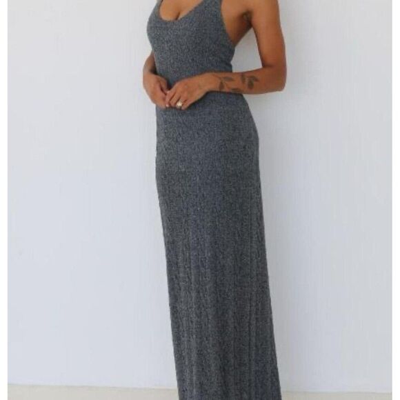 RUMORED NWT Smoke Heather Lakeville Maxi Knit Dress Large Minimalist Fall Chic - Picture 2 of 12
